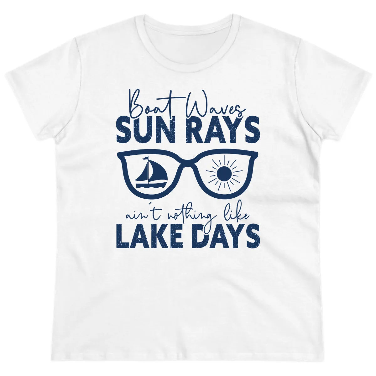 Boat Waves Sun Rays Lake Days Ladies Tee in White