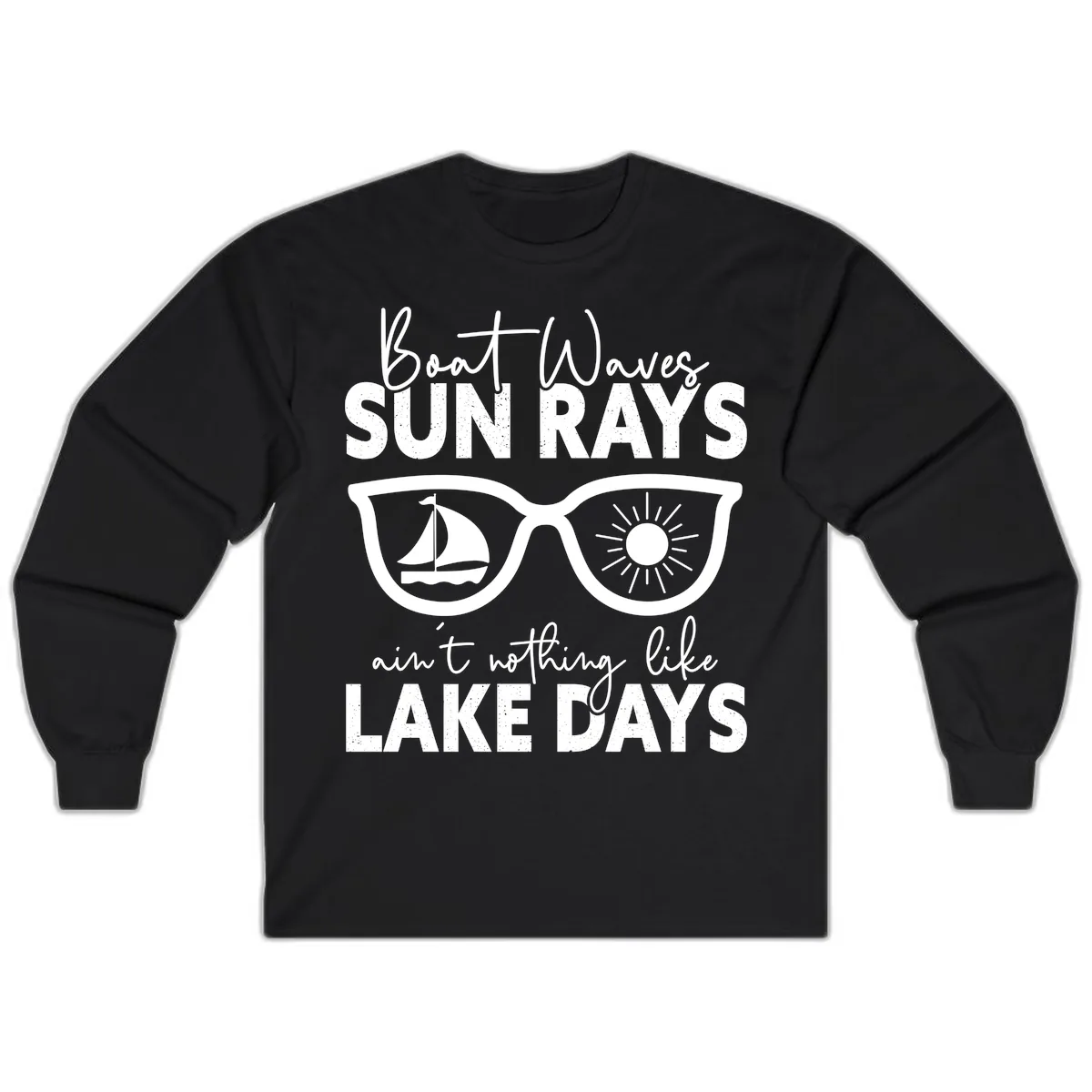 Boat Waves Sun Rays Lake Days Long Sleeve in Black