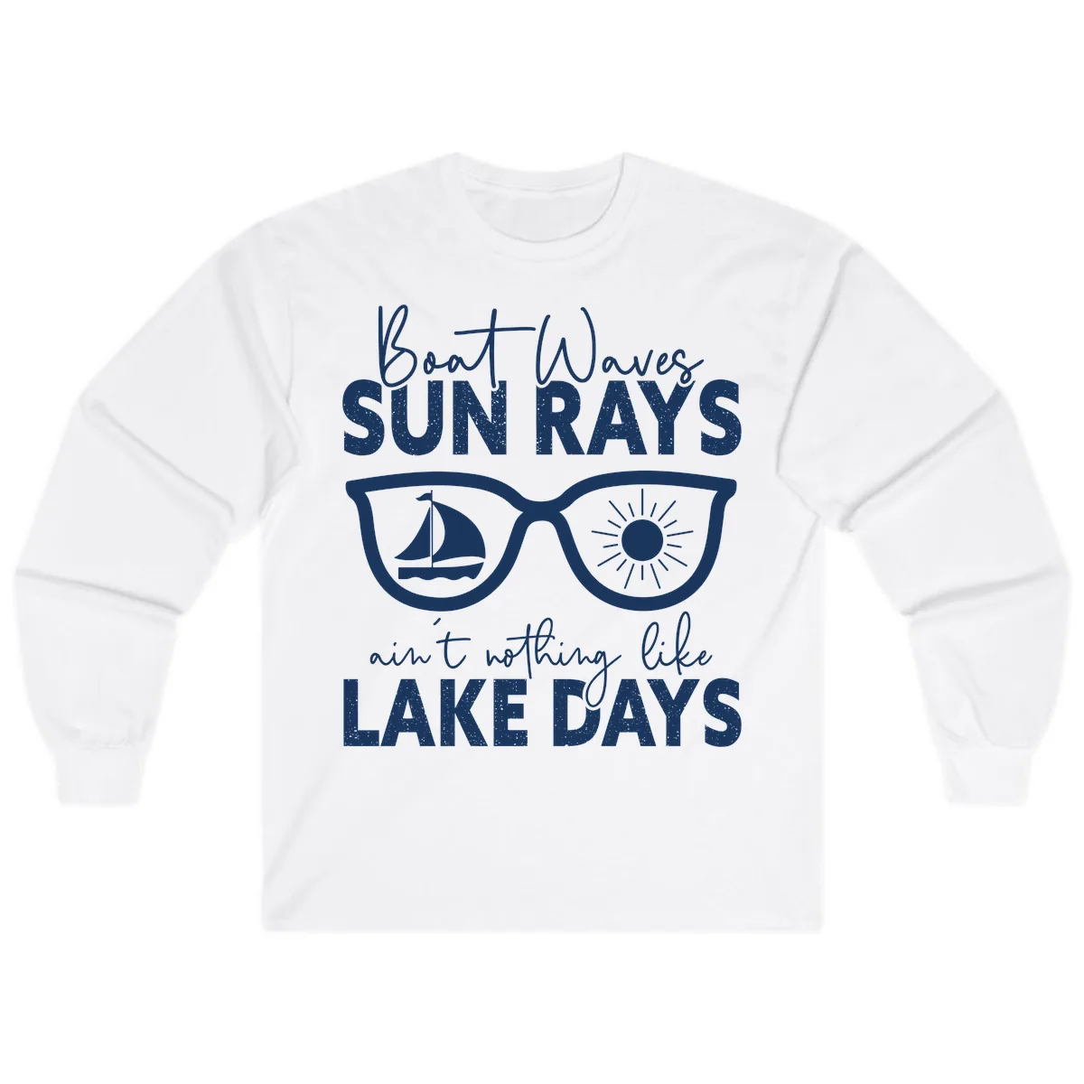 Boat Waves Sun Rays Lake Days Long Sleeve in White
