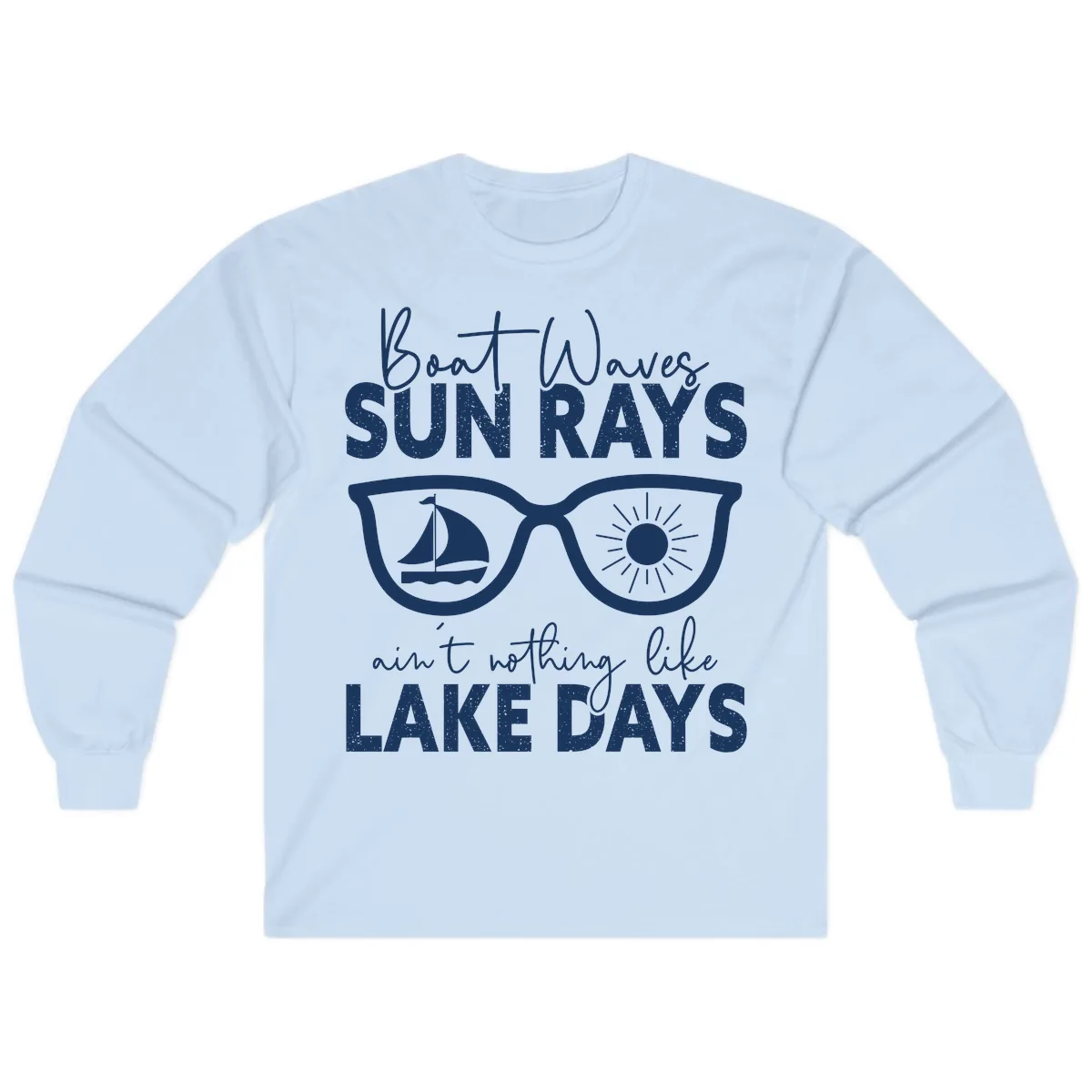 Boat Waves Sun Rays Lake Days Long Sleeve in Light Blue