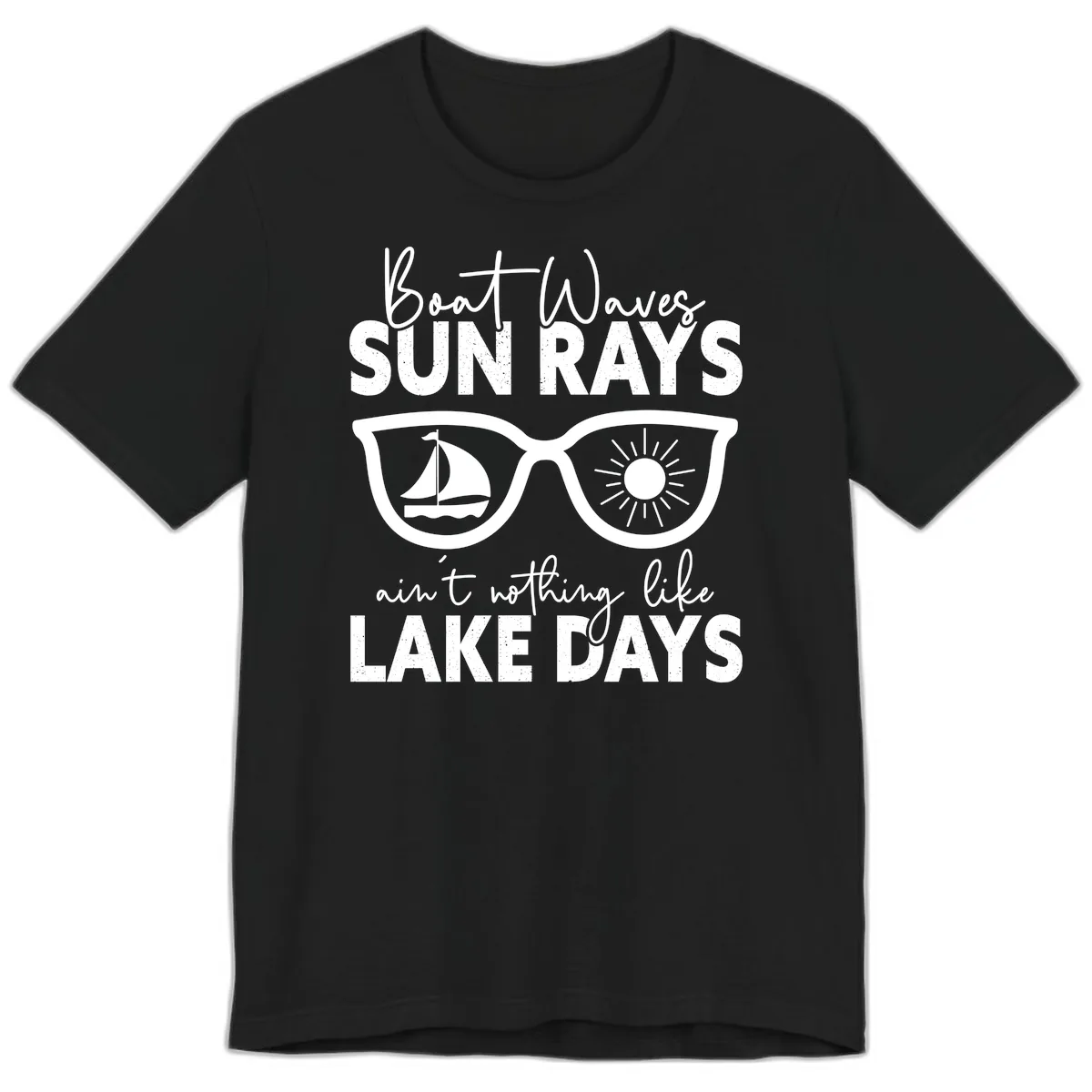Boat Waves Sun Rays Lake Days Premium T-Shirt in Black