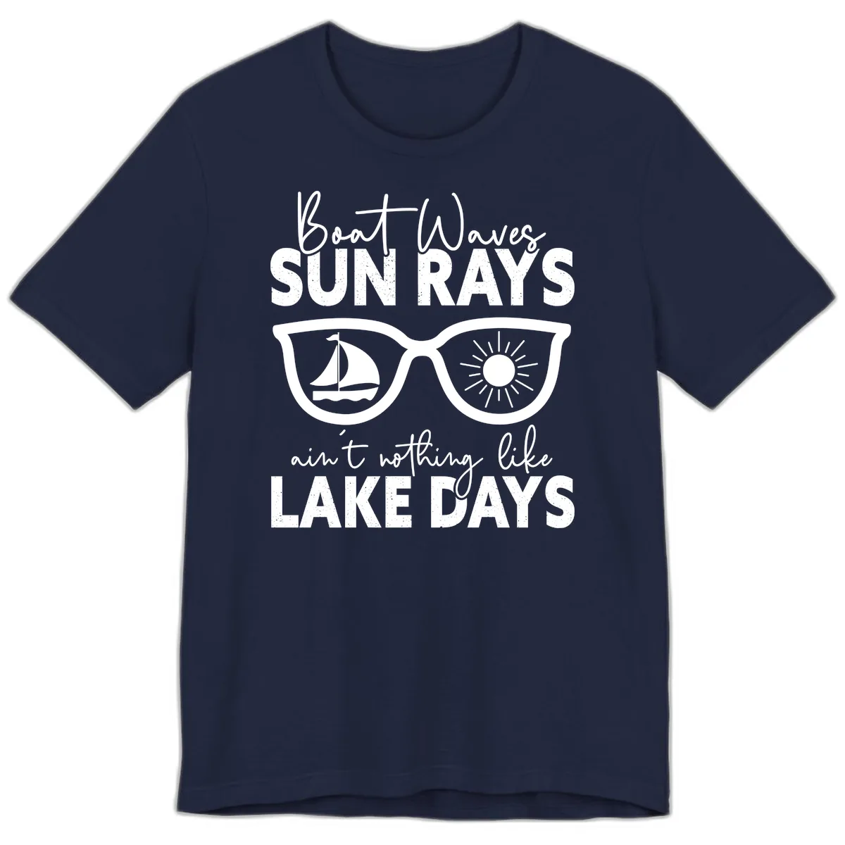 Boat Waves Sun Rays Lake Days Premium T-Shirt in Navy