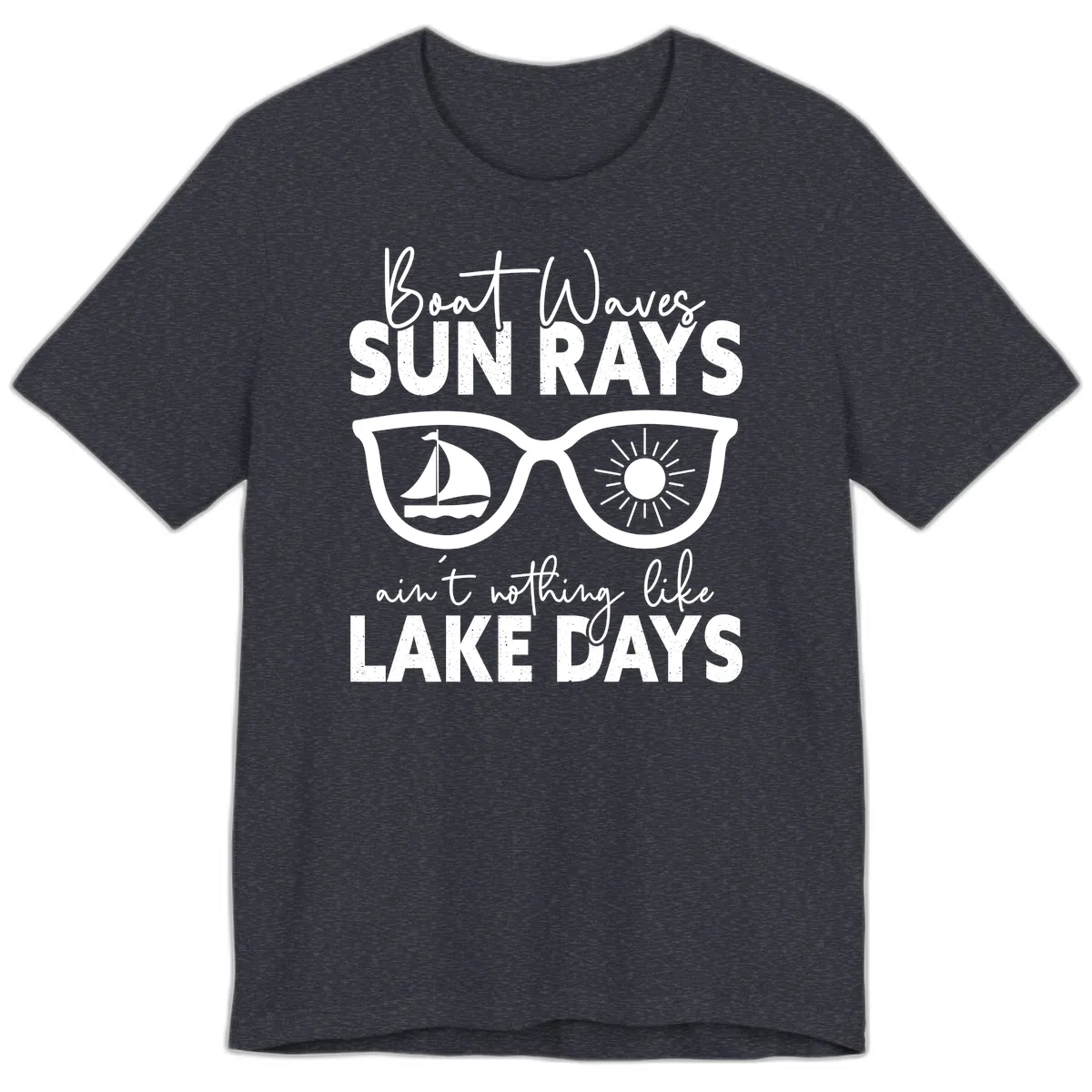 Boat Waves Sun Rays Lake Days Premium T-Shirt in Heather Navy