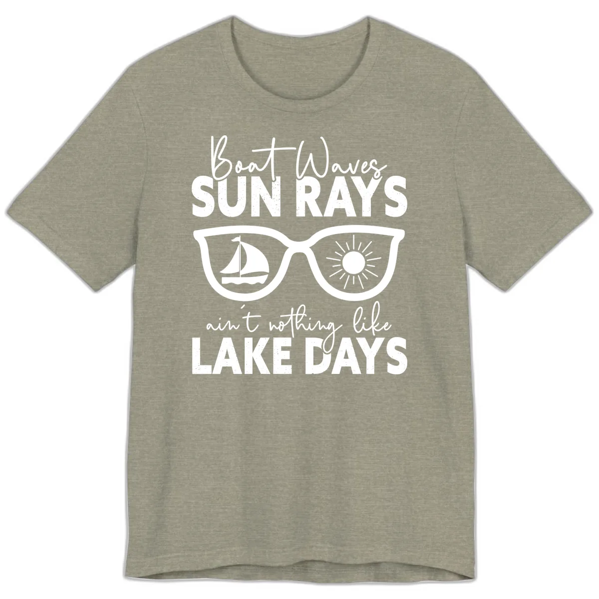 Boat Waves Sun Rays Lake Days Premium T-Shirt in Heather Stone