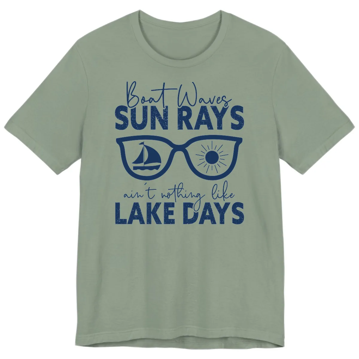 Boat Waves Sun Rays Lake Days Premium T-Shirt in Sage