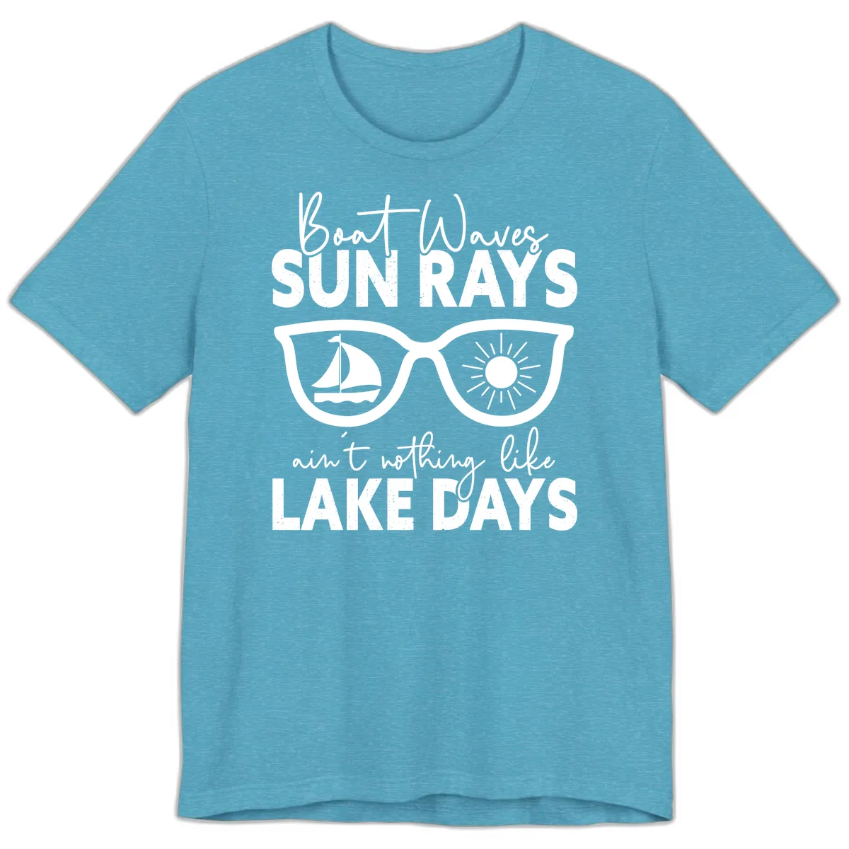 Boat Waves Sun Rays Lake Days Premium T-Shirt in Heather Aqua
