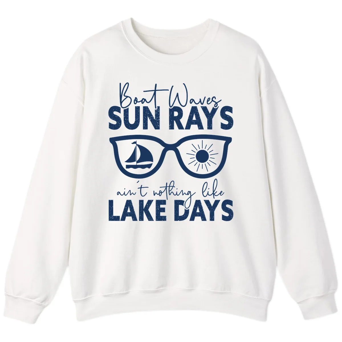 Boat Waves Sun Rays Lake Days Sweatshirt in White