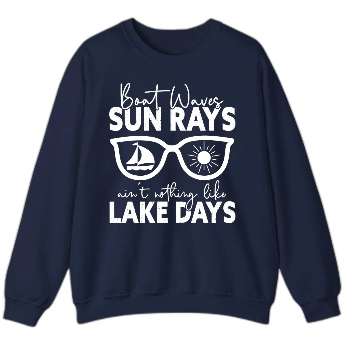 Boat Waves Sun Rays Lake Days Sweatshirt in Navy