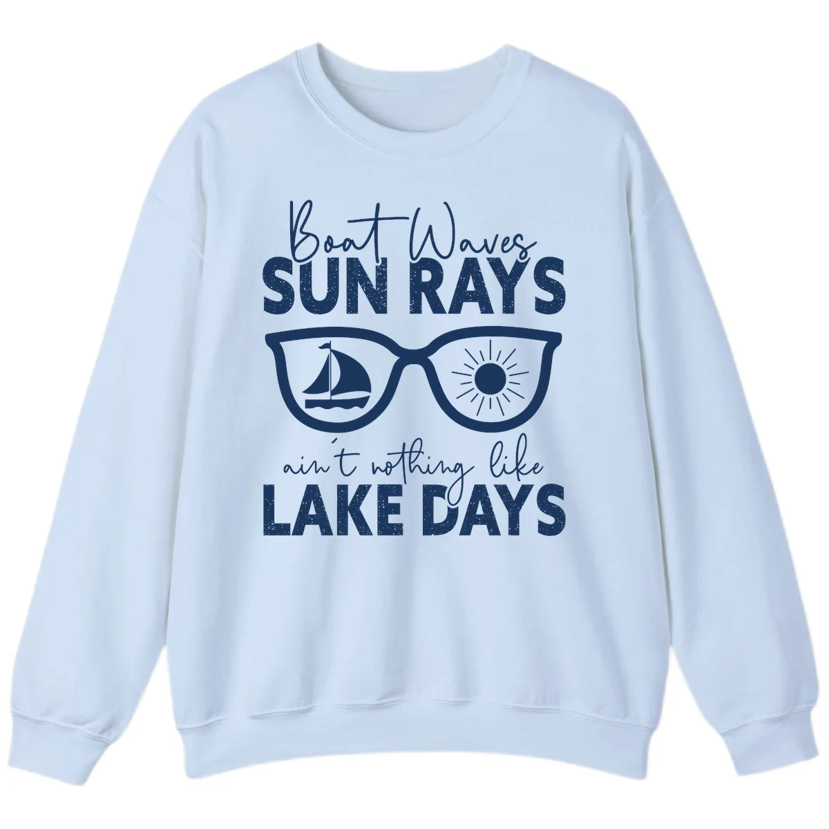 Boat Waves Sun Rays Lake Days Sweatshirt in Light Blue