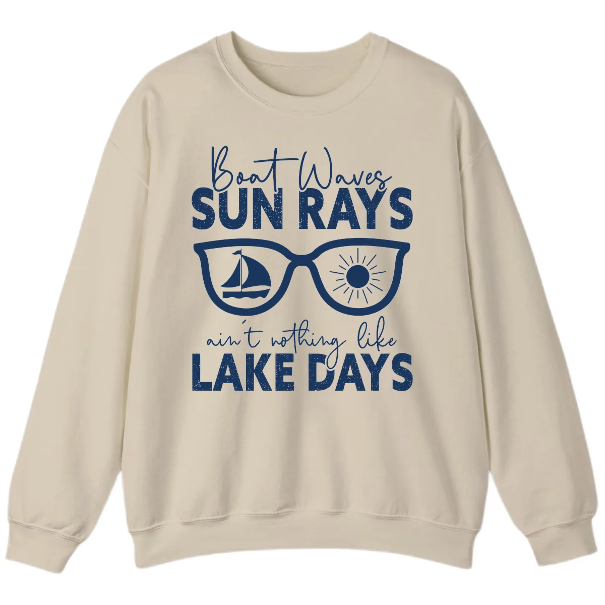 Boat Waves Sun Rays Lake Days Sweatshirt in Sand