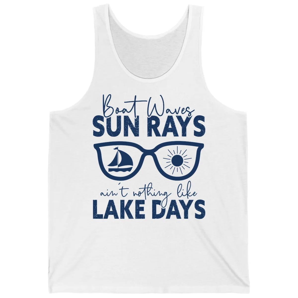 Boat Waves Sun Rays Lake Days Tank in White