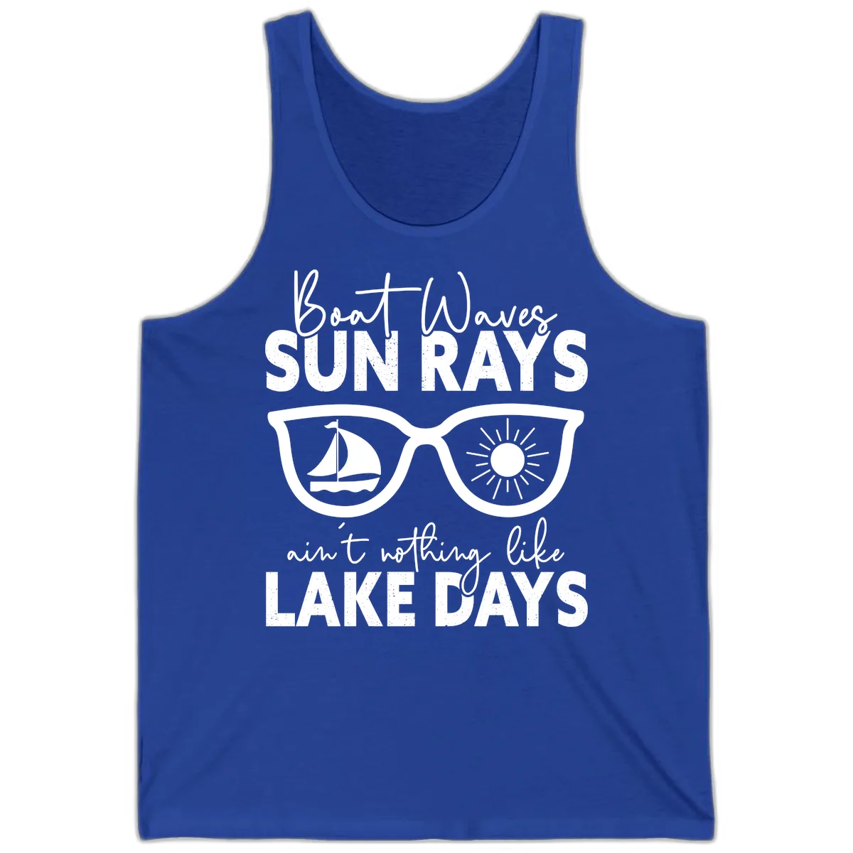 Boat Waves Sun Rays Lake Days Tank in True Royal