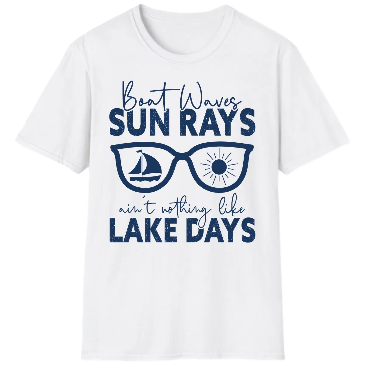 Boat Waves Sun Rays Lake Days T-Shirt in White