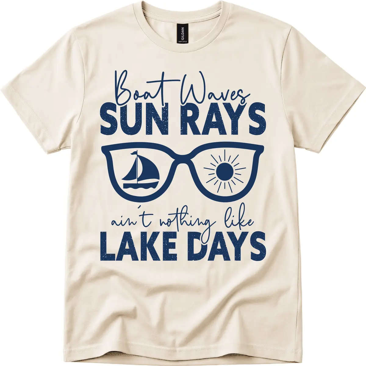 Boat Waves Sun Rays Lake Days T-Shirt in Natural