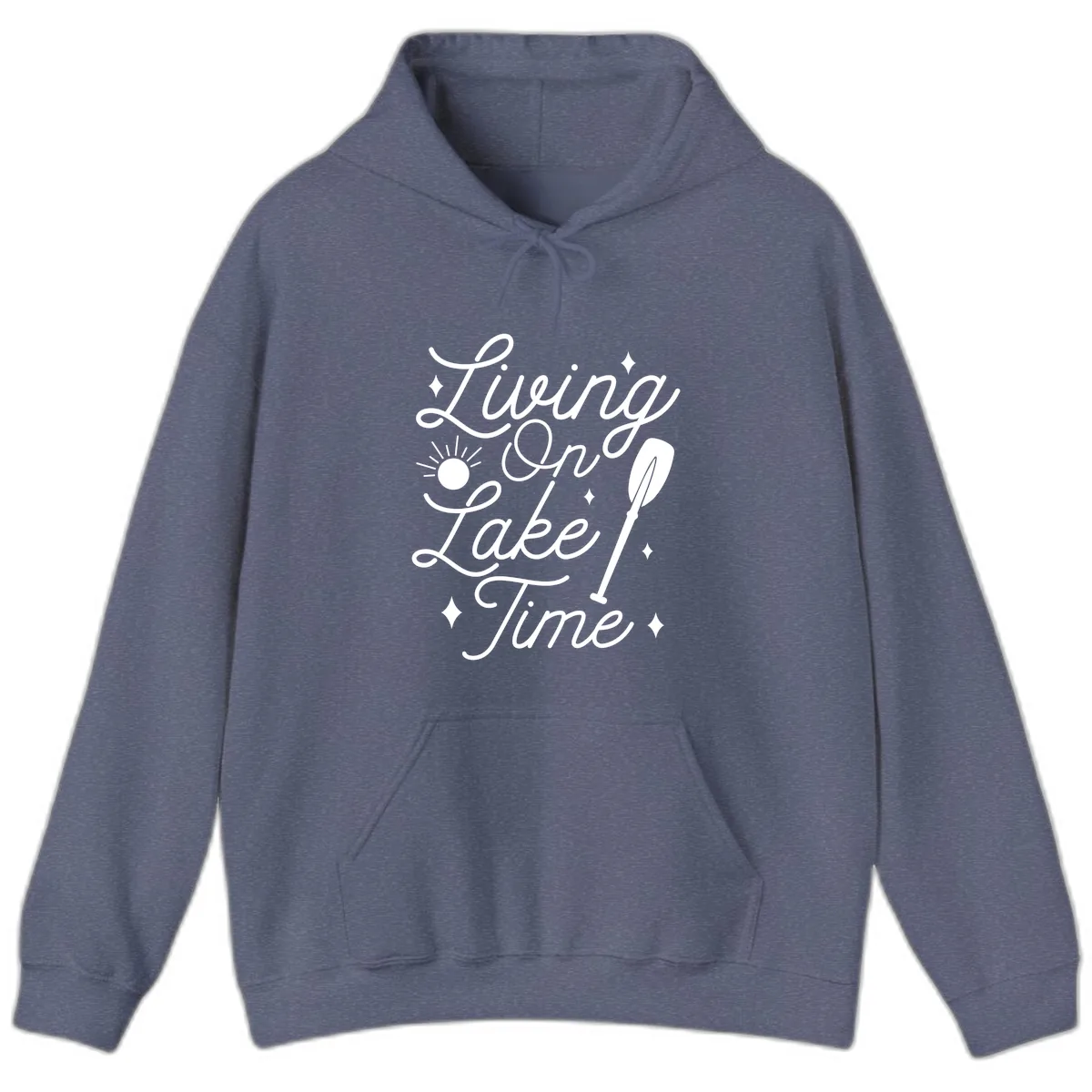 Living On Lake Time Hoodie in Heather Navy