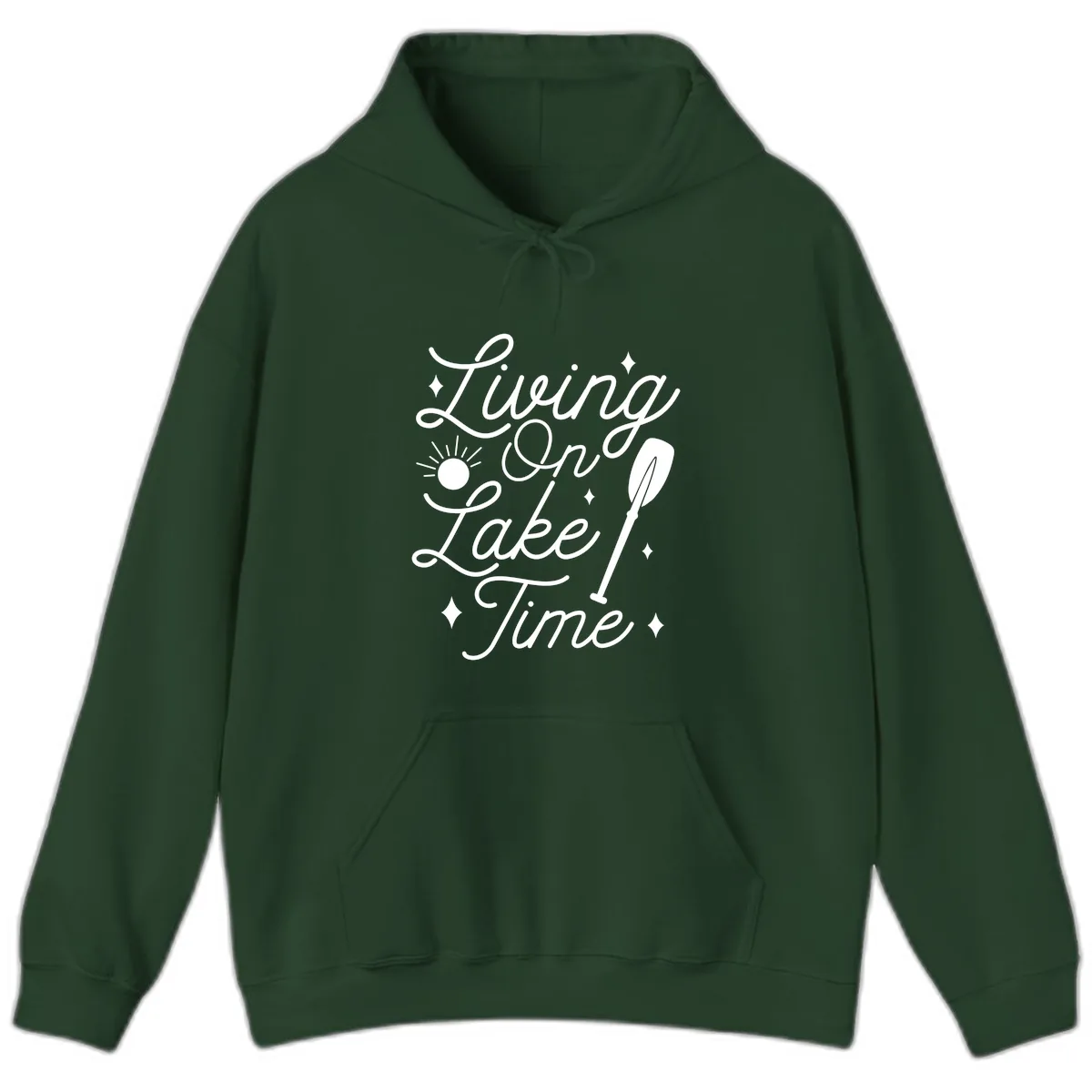 Living On Lake Time Hoodie in Forest Green