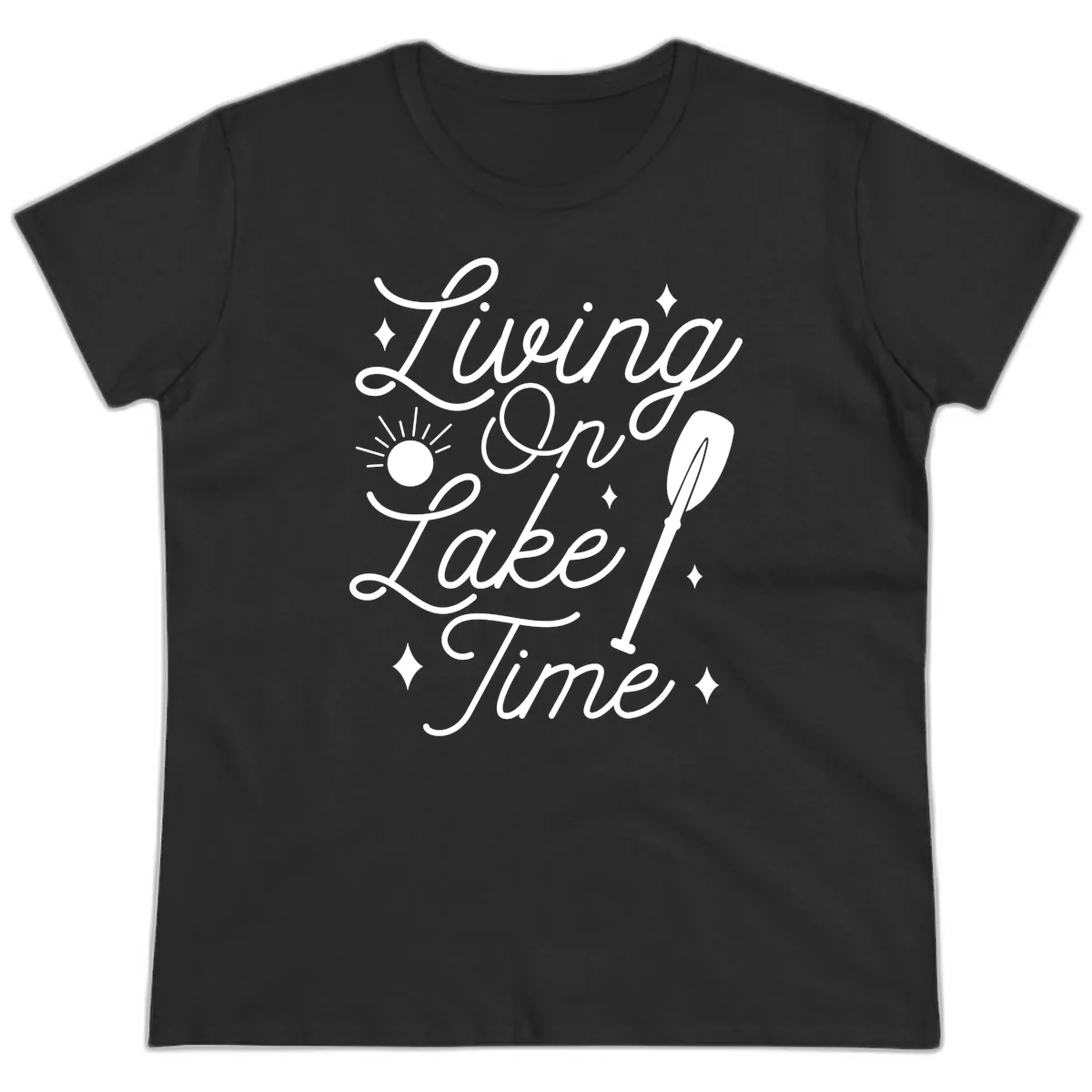 Living On Lake Time Ladies Tee in Black