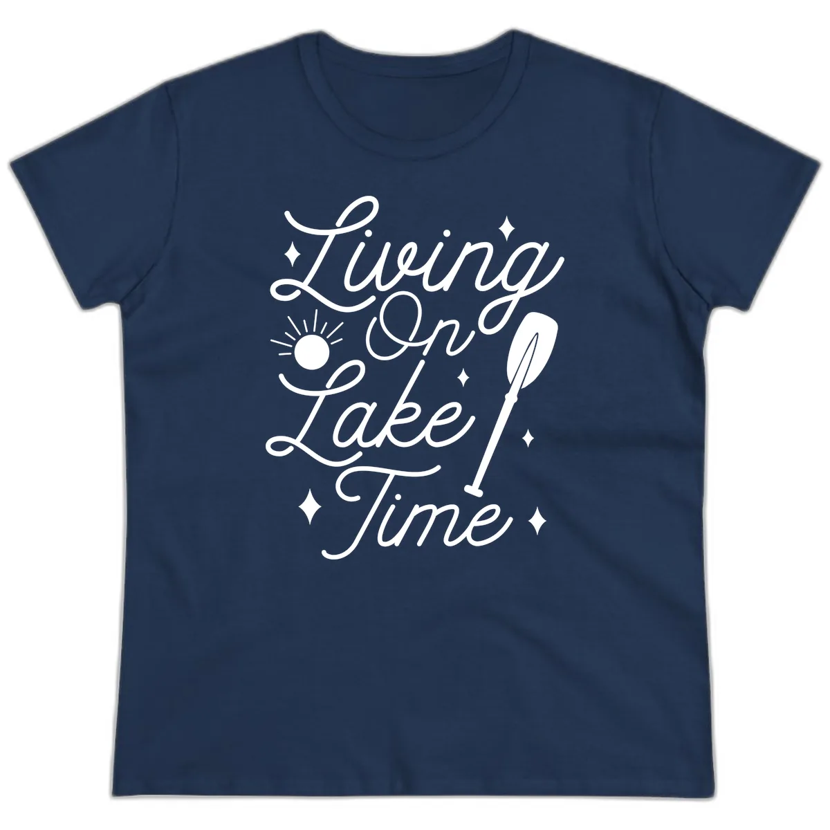 Living On Lake Time Ladies Tee in Navy