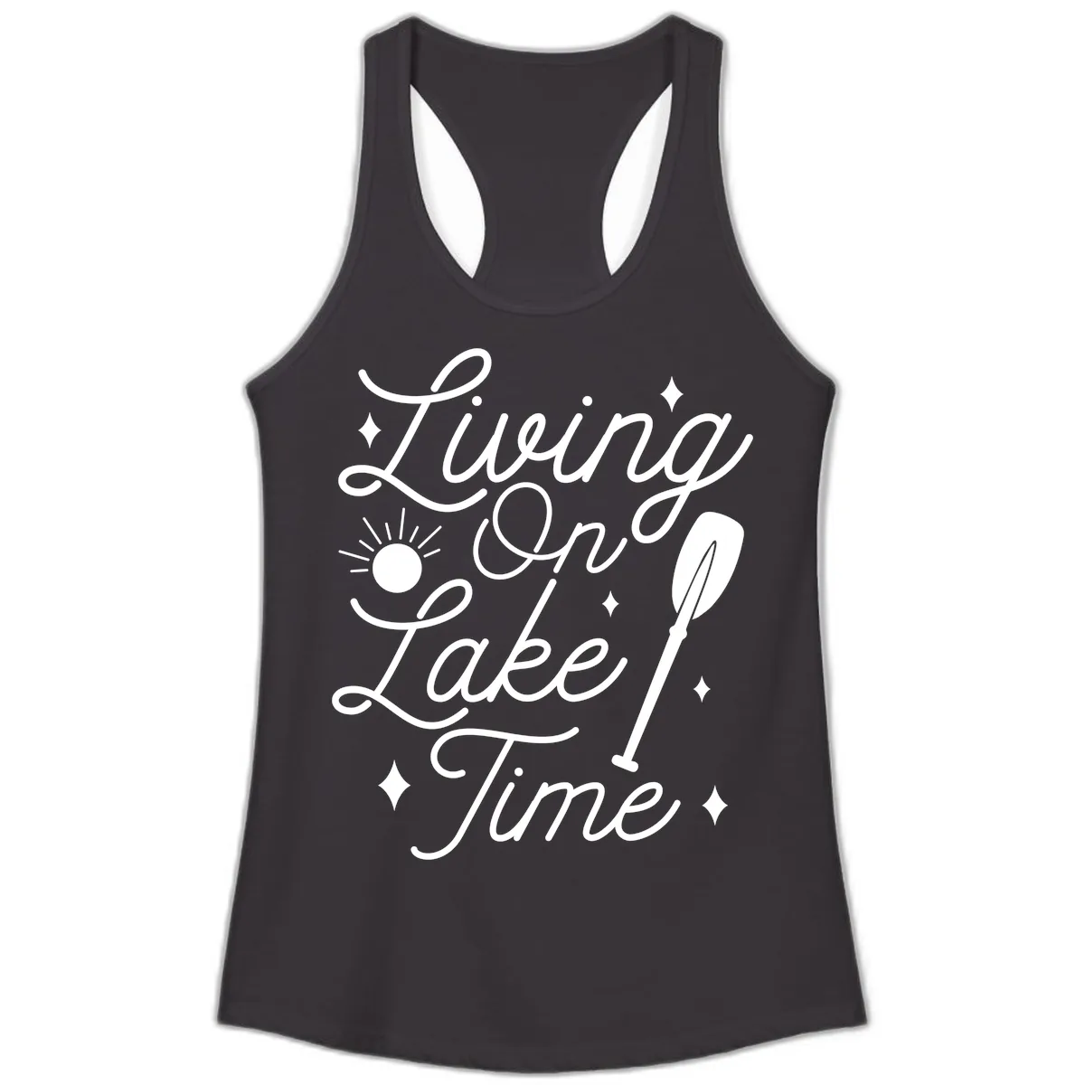 Living On Lake Time Ladies Tank in Black