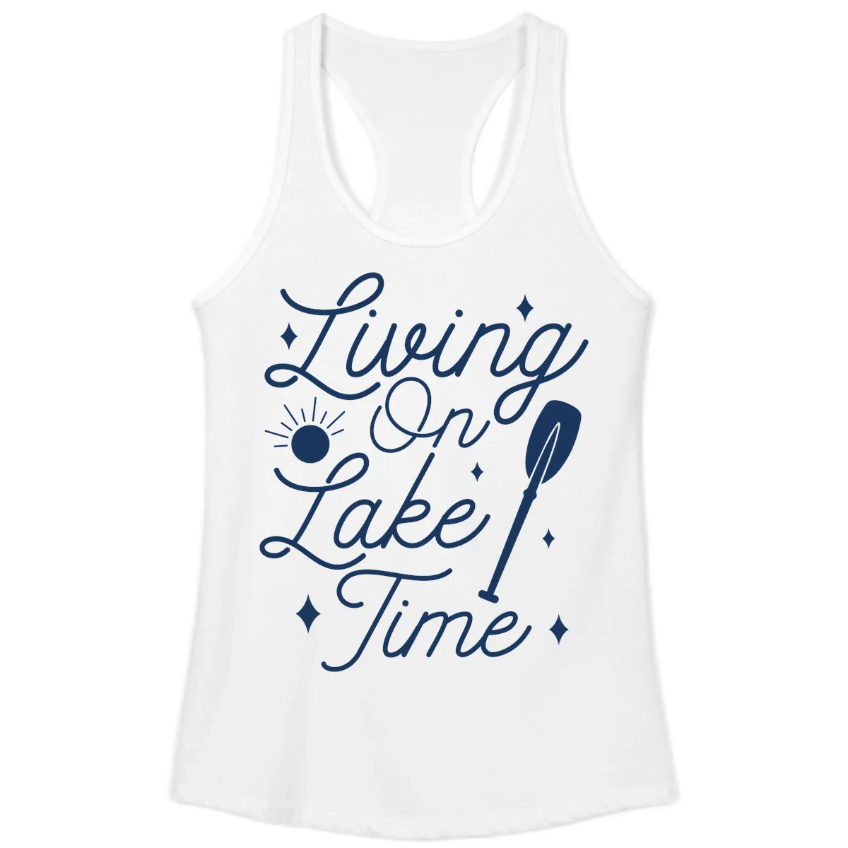 Living On Lake Time Ladies Tank in White