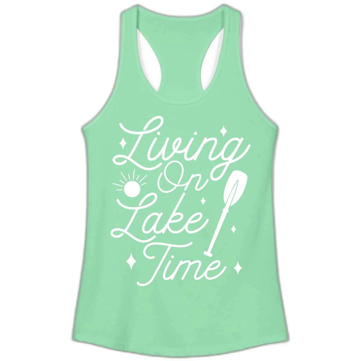Living On Lake Time Ladies Tank in Solid Mint
