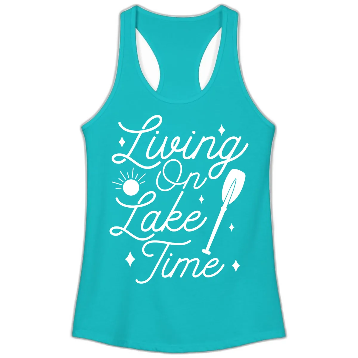 Living On Lake Time Ladies Tank in Tahiti Blue