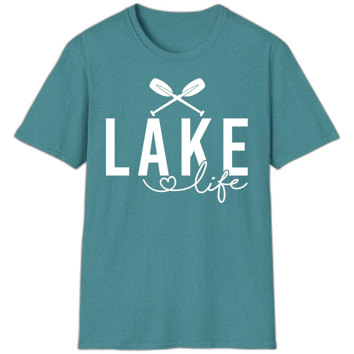 Lake Life Nautical Paddles Design T-Shirt in Heather Galapagos Blue