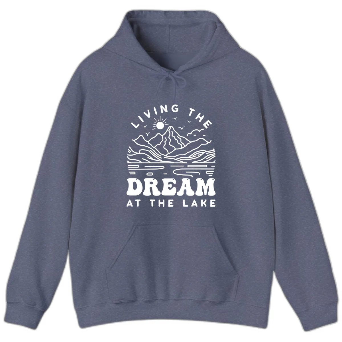 Living The Dream At The Lake Hoodie in Heather Navy