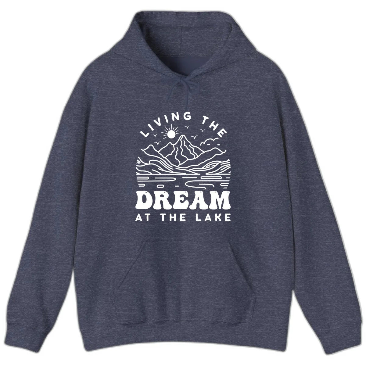 Living The Dream At The Lake Hoodie in Heather Sport Dark Navy