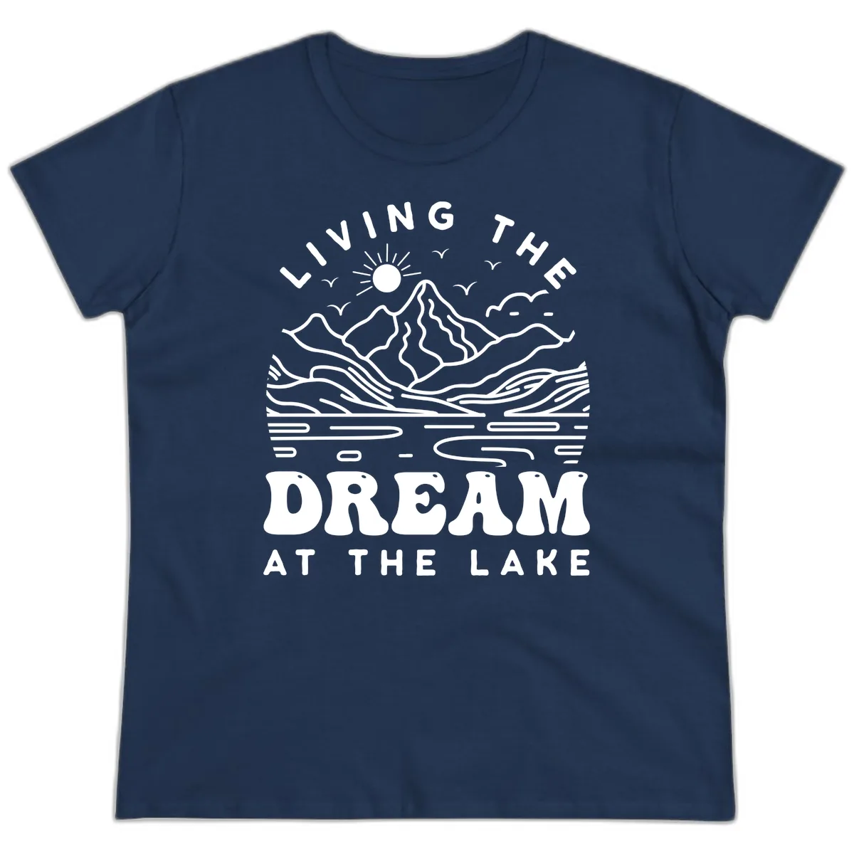 Living The Dream At The Lake Ladies Tee in Navy