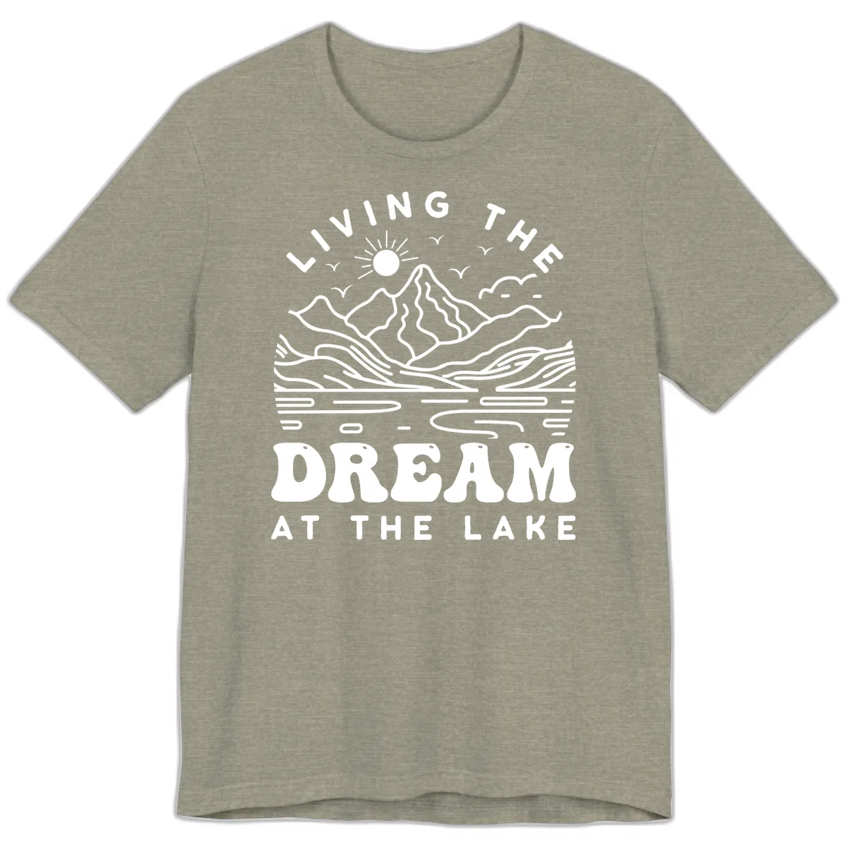 Living The Dream At The Lake Premium T-Shirt in Heather Stone