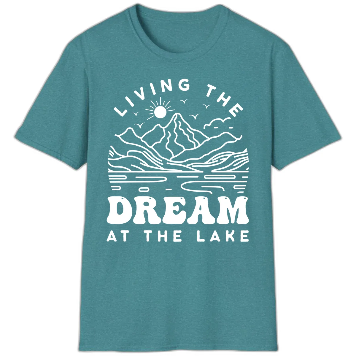 Living The Dream At The Lake T-Shirt in Heather Galapagos Blue