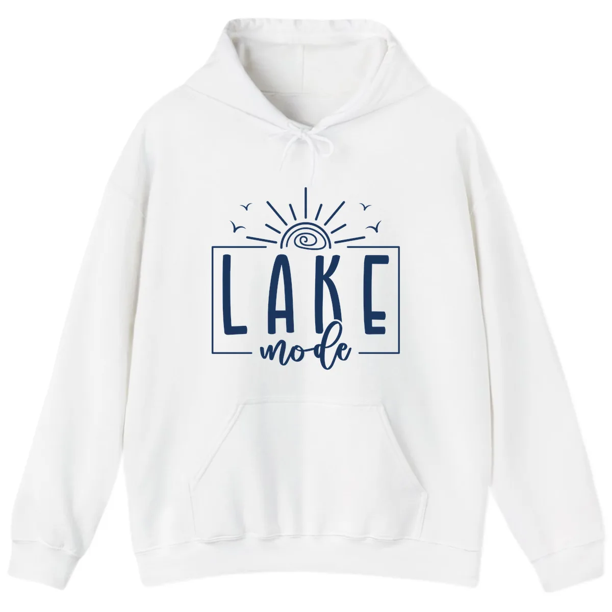 Lake Mode Sun and Birds Design Hoodie in White