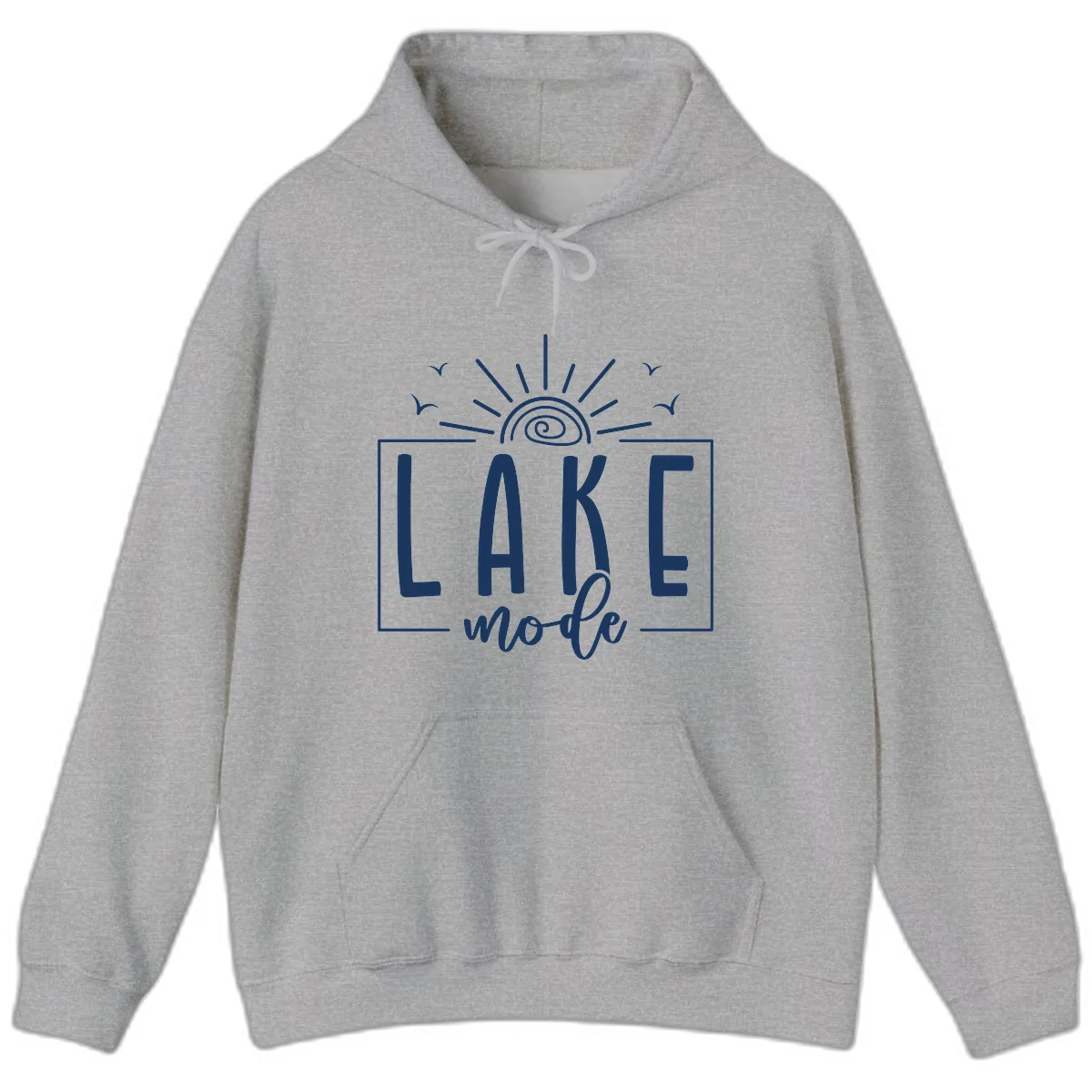 Lake Mode Sun and Birds Design Hoodie in Sport Grey