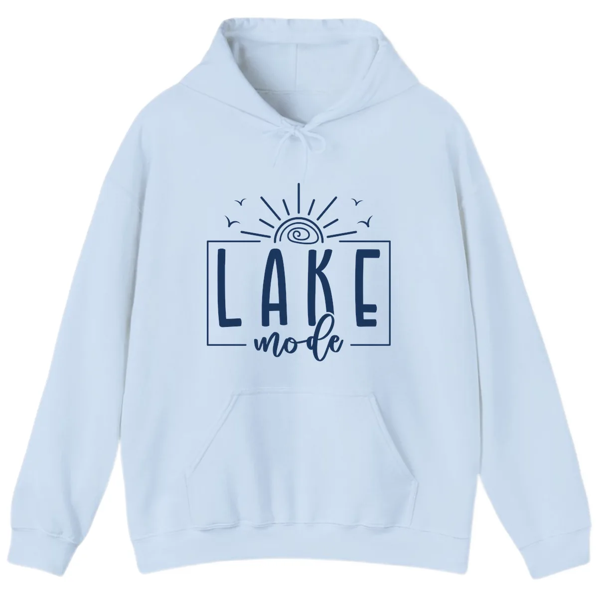 Lake Mode Sun and Birds Design Hoodie in Light Blue