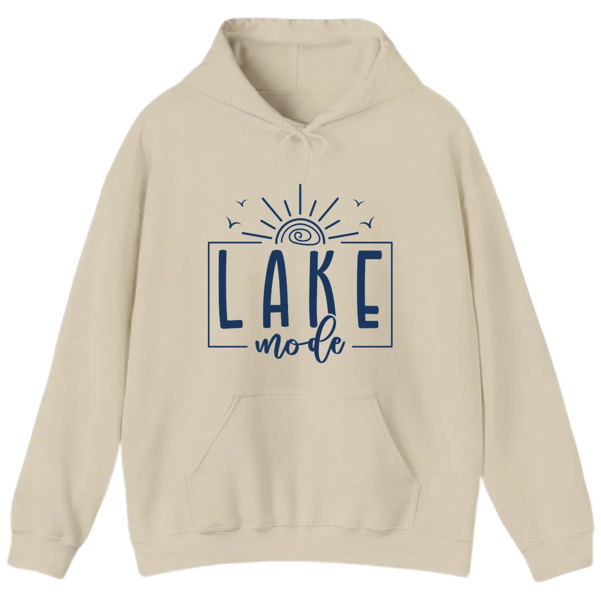 Lake Mode Sun and Birds Design Hoodie in Sand