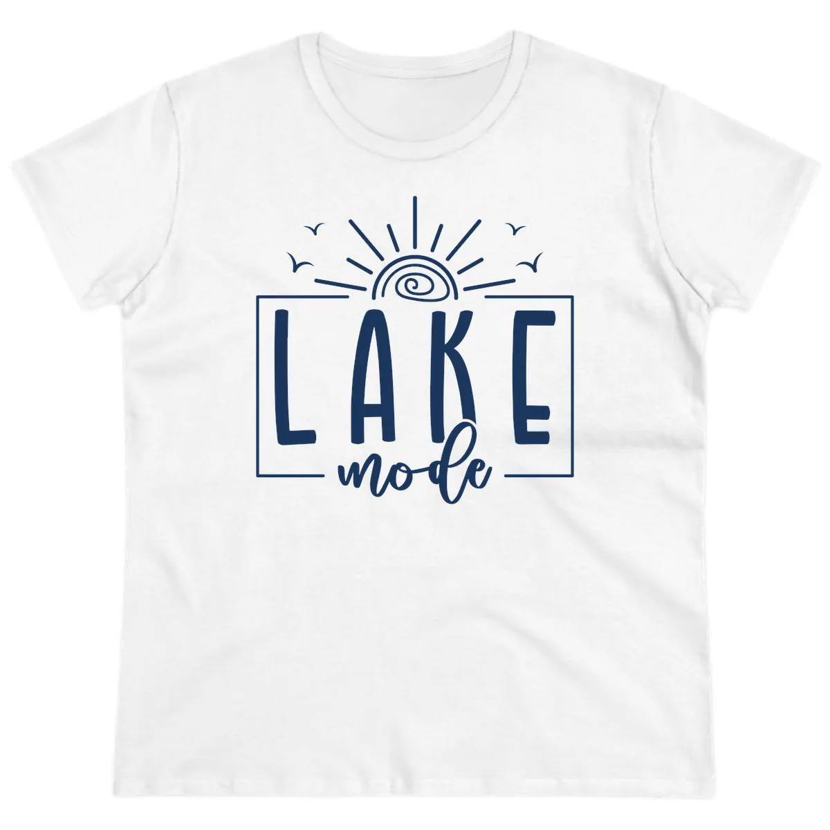 Lake Mode Sun and Birds Design Ladies Tee in White