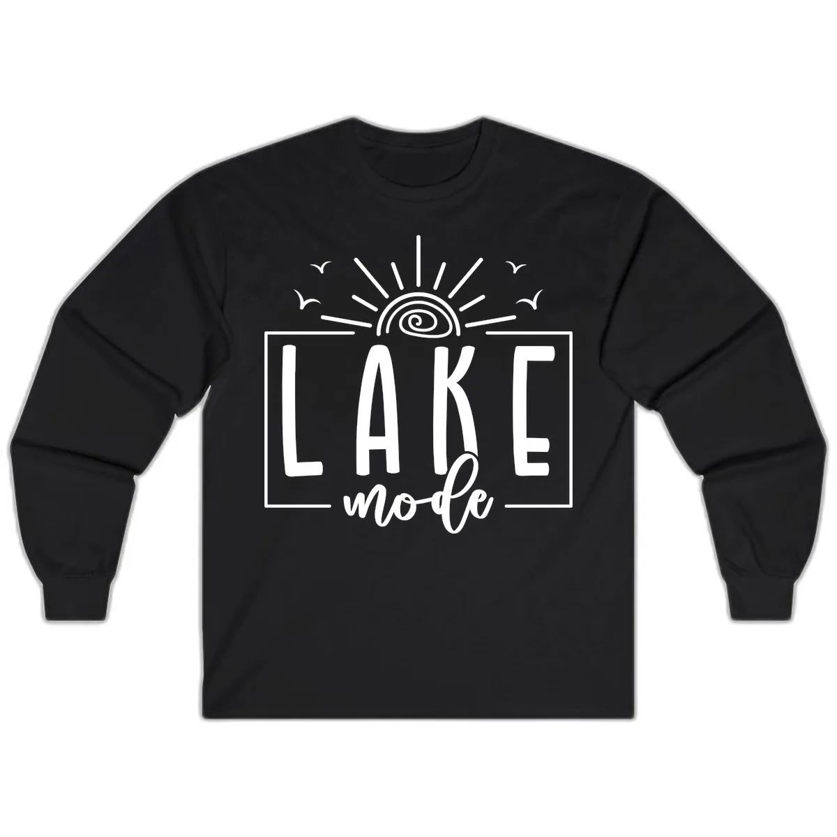 Lake Mode Sun and Birds Design Long Sleeve in Black