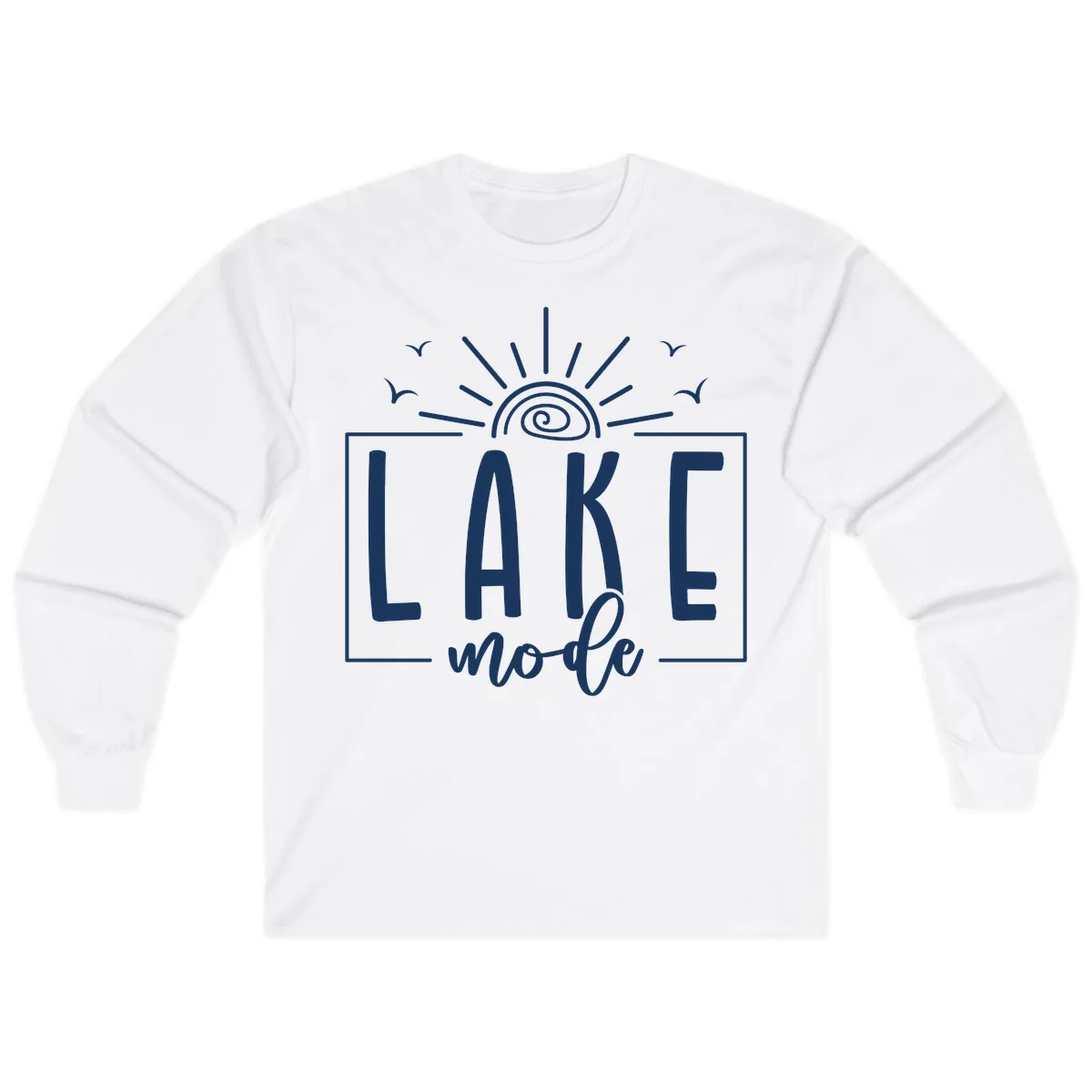 Lake Mode Sun and Birds Design Long Sleeve in White