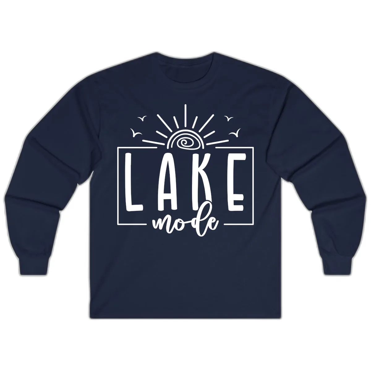 Lake Mode Sun and Birds Design Long Sleeve in Navy