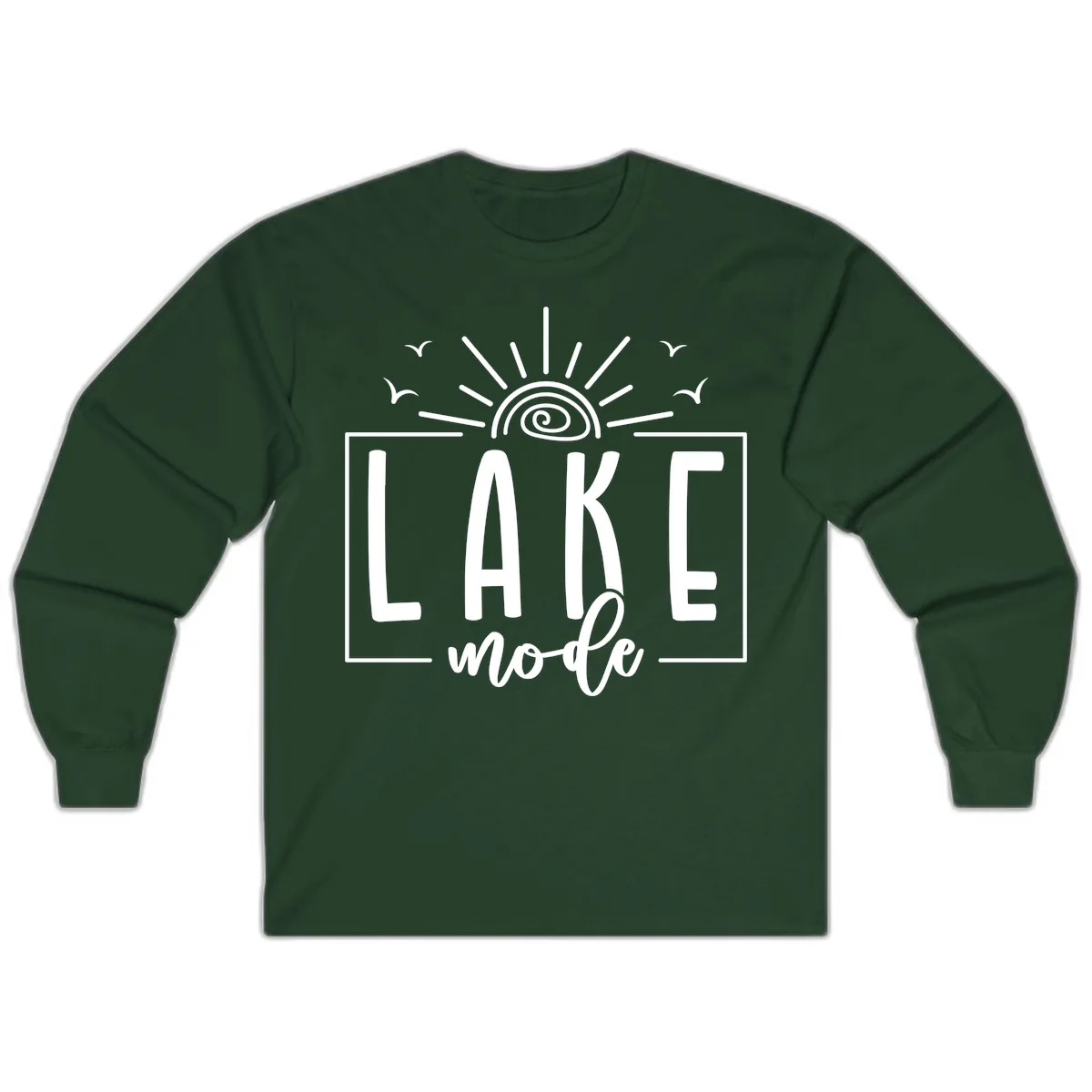 Lake Mode Sun and Birds Design Long Sleeve in Forest Green