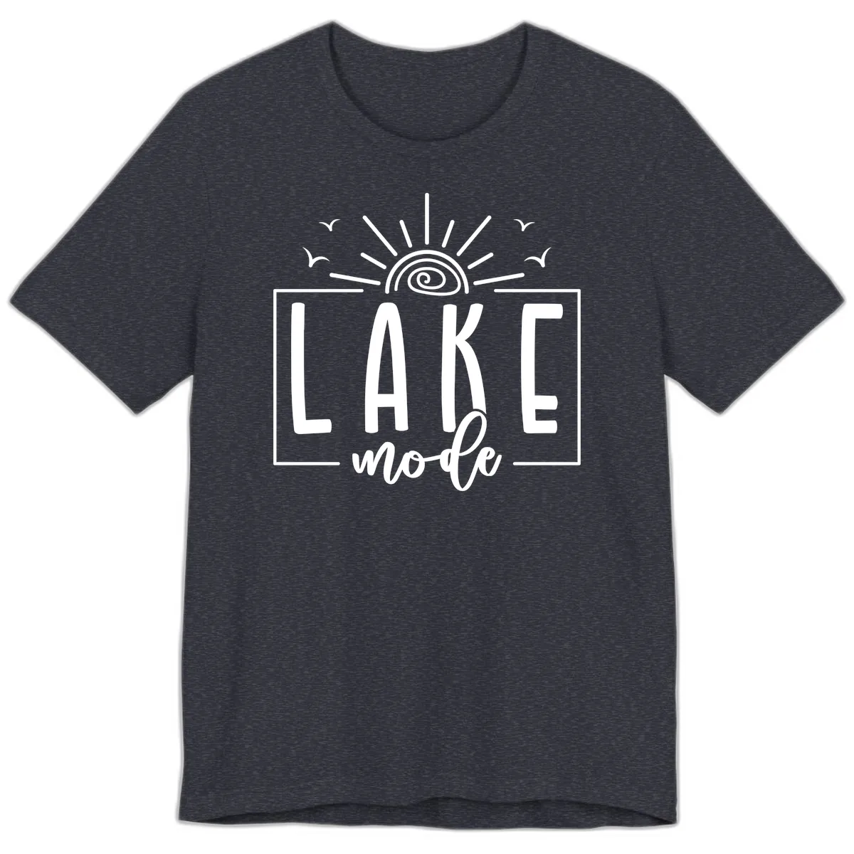 Lake Mode Sun and Birds Design Premium T-Shirt in Heather Navy