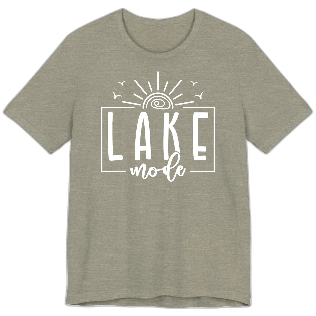 Lake Mode Sun and Birds Design Premium T-Shirt in Heather Stone