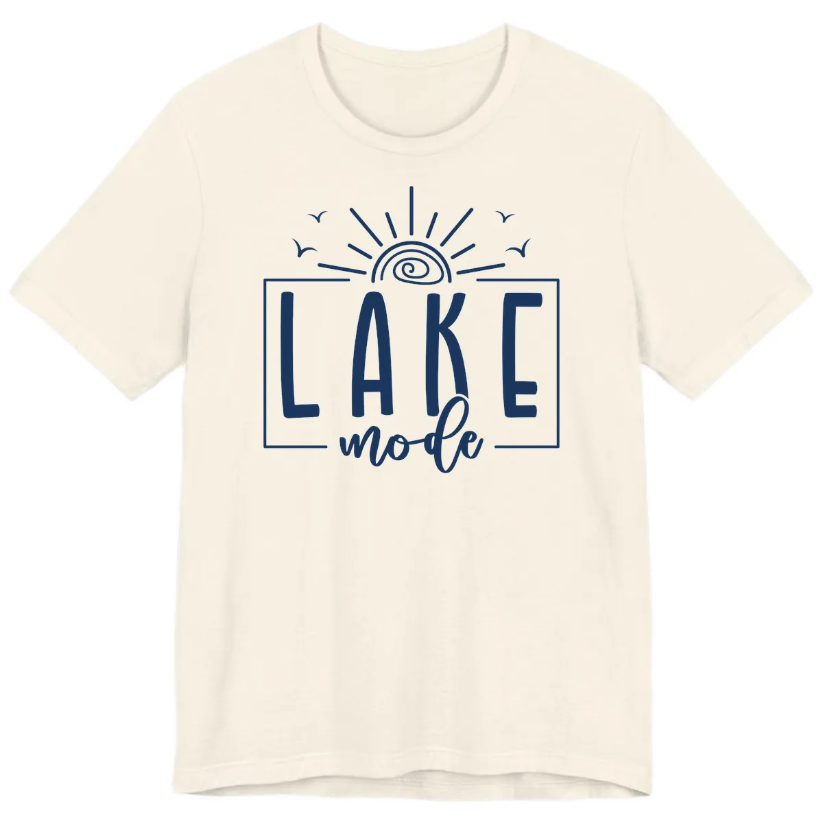 Lake Mode Sun and Birds Design Premium T-Shirt in Natural