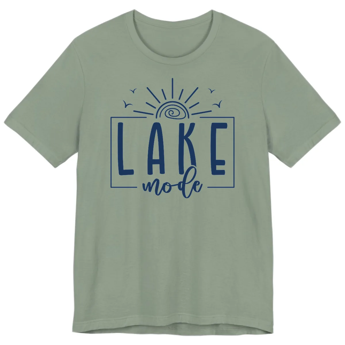 Lake Mode Sun and Birds Design Premium T-Shirt in Sage
