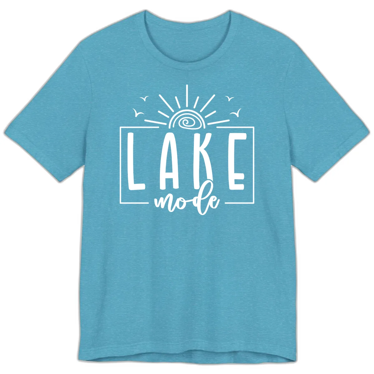 Lake Mode Sun and Birds Design Premium T-Shirt in Heather Aqua