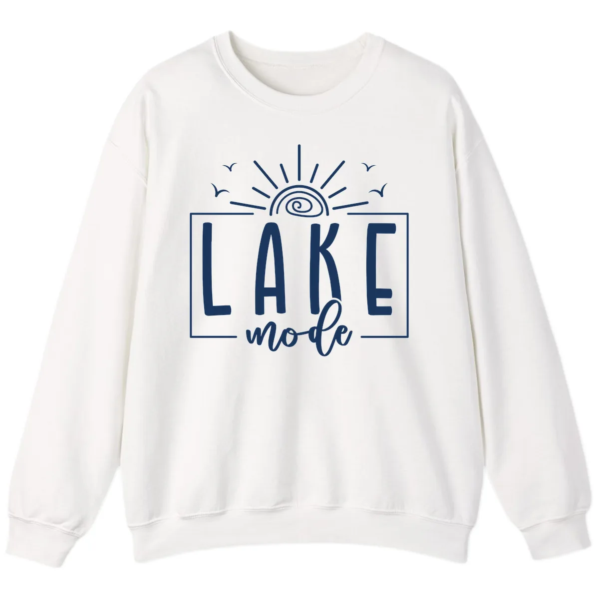 Lake Mode Sun and Birds Design Sweatshirt in White