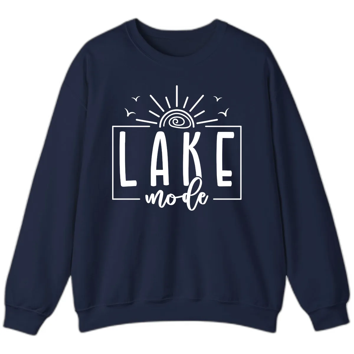 Lake Mode Sun and Birds Design Sweatshirt in Navy