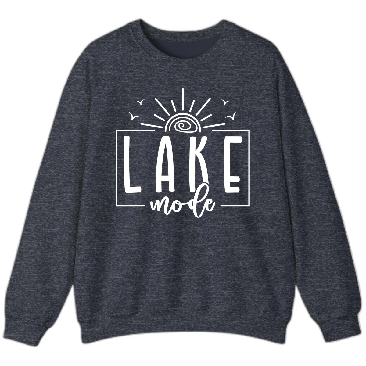 Lake Mode Sun and Birds Design Sweatshirt in Heather Sport Dark Navy