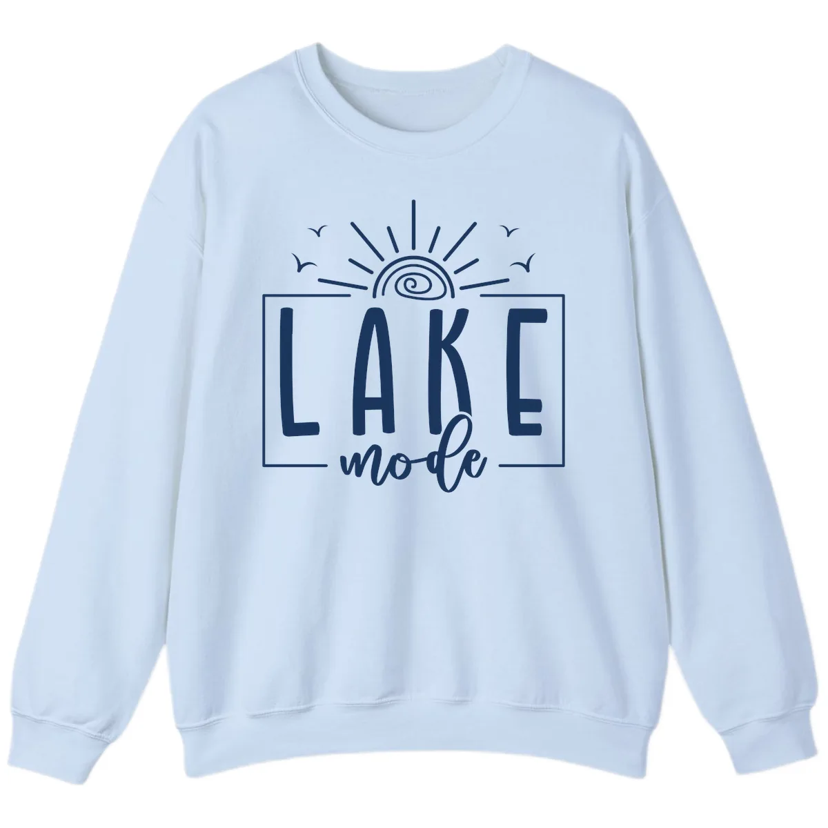 Lake Mode Sun and Birds Design Sweatshirt in Light Blue